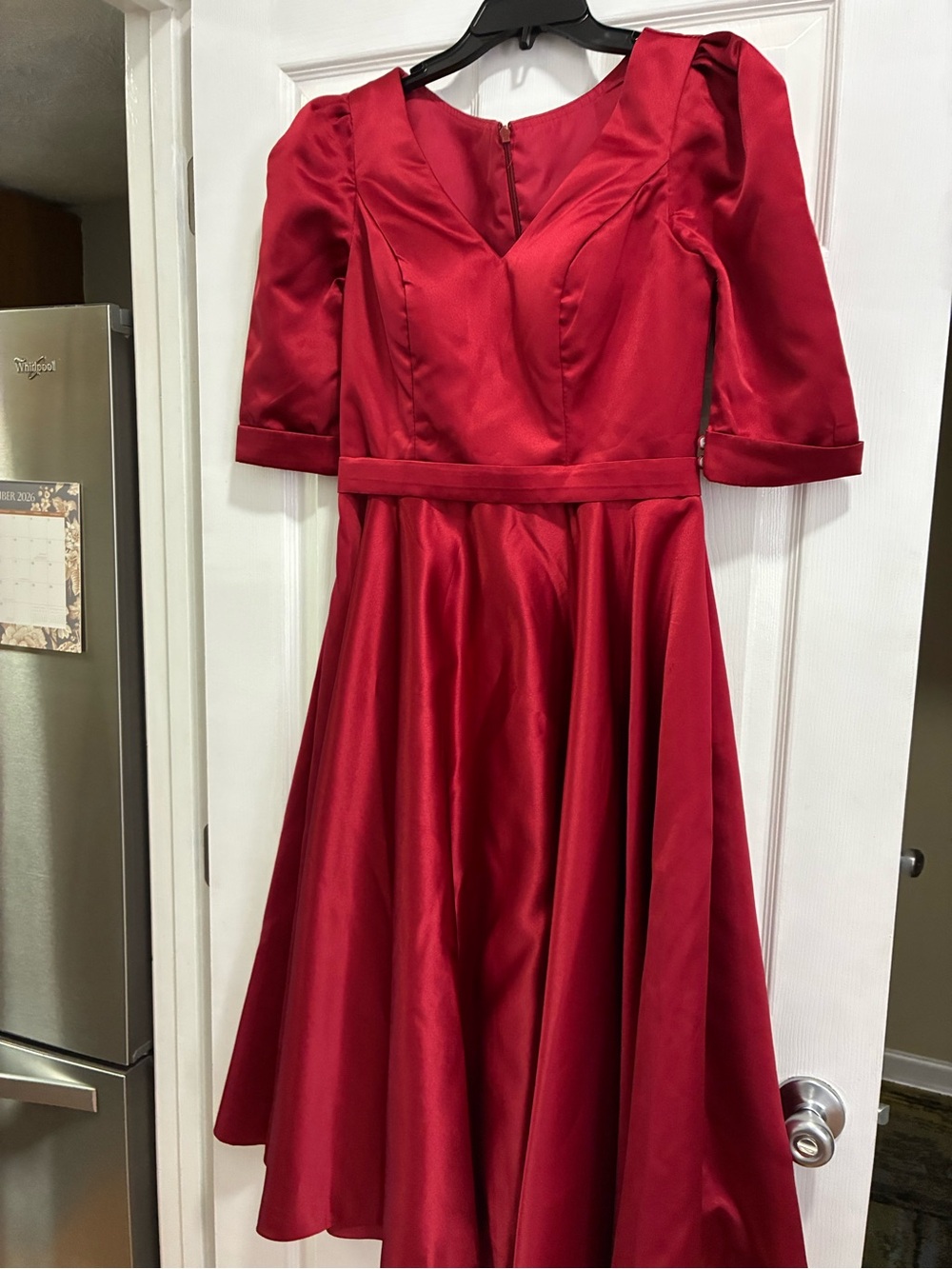 NWT Red Satin V-Neck Fit & Flare Wedding Dress Size 8